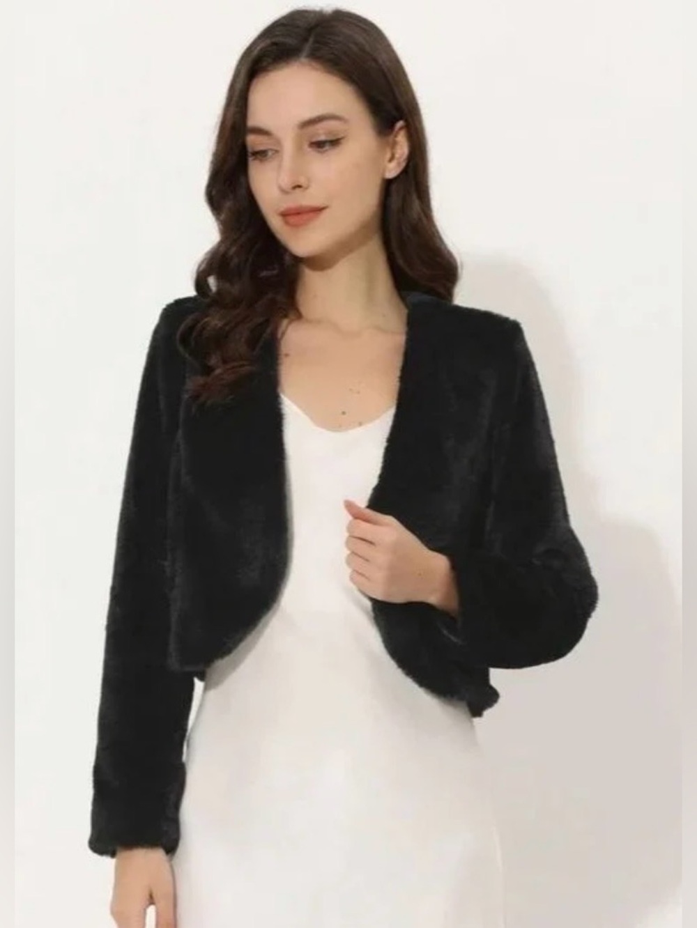 NWOT Black Faux Fur Cropped Bolero Jacket - Women